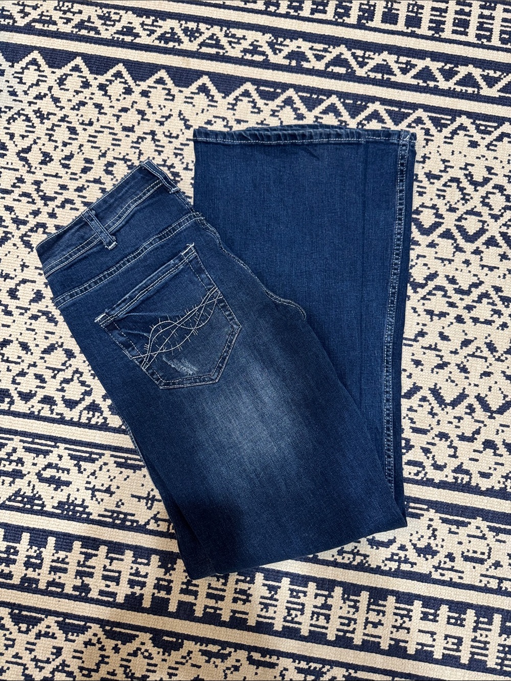 Cowgirl Tuff Dark Blue Boot Cut Jeans with Embroidered Back Pocket
